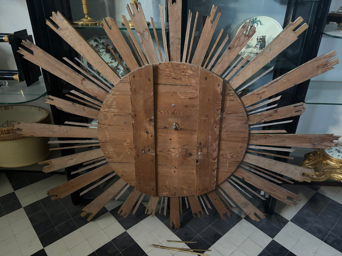 Large Sunburst Mirror In Gilded Wood-photo-6