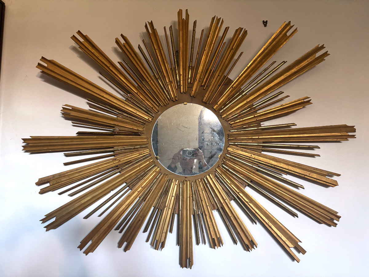Large Sunburst Mirror In Gilded Wood