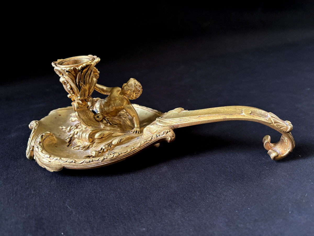 Henry Dasson Bronze Hand Candlestick