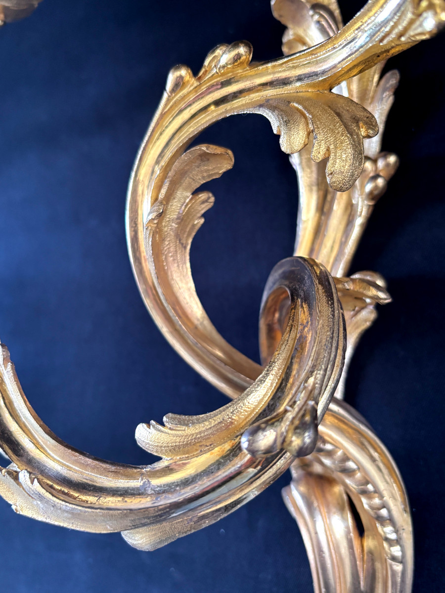 Paire d'appliques d'époque Louis XV en bronze doré-photo-4