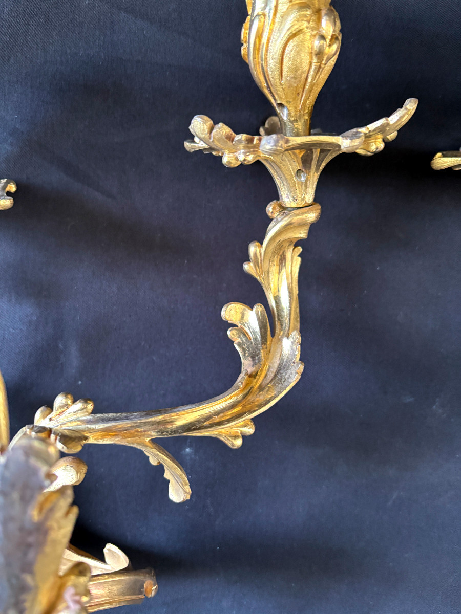 Paire d'appliques d'époque Louis XV en bronze doré-photo-5