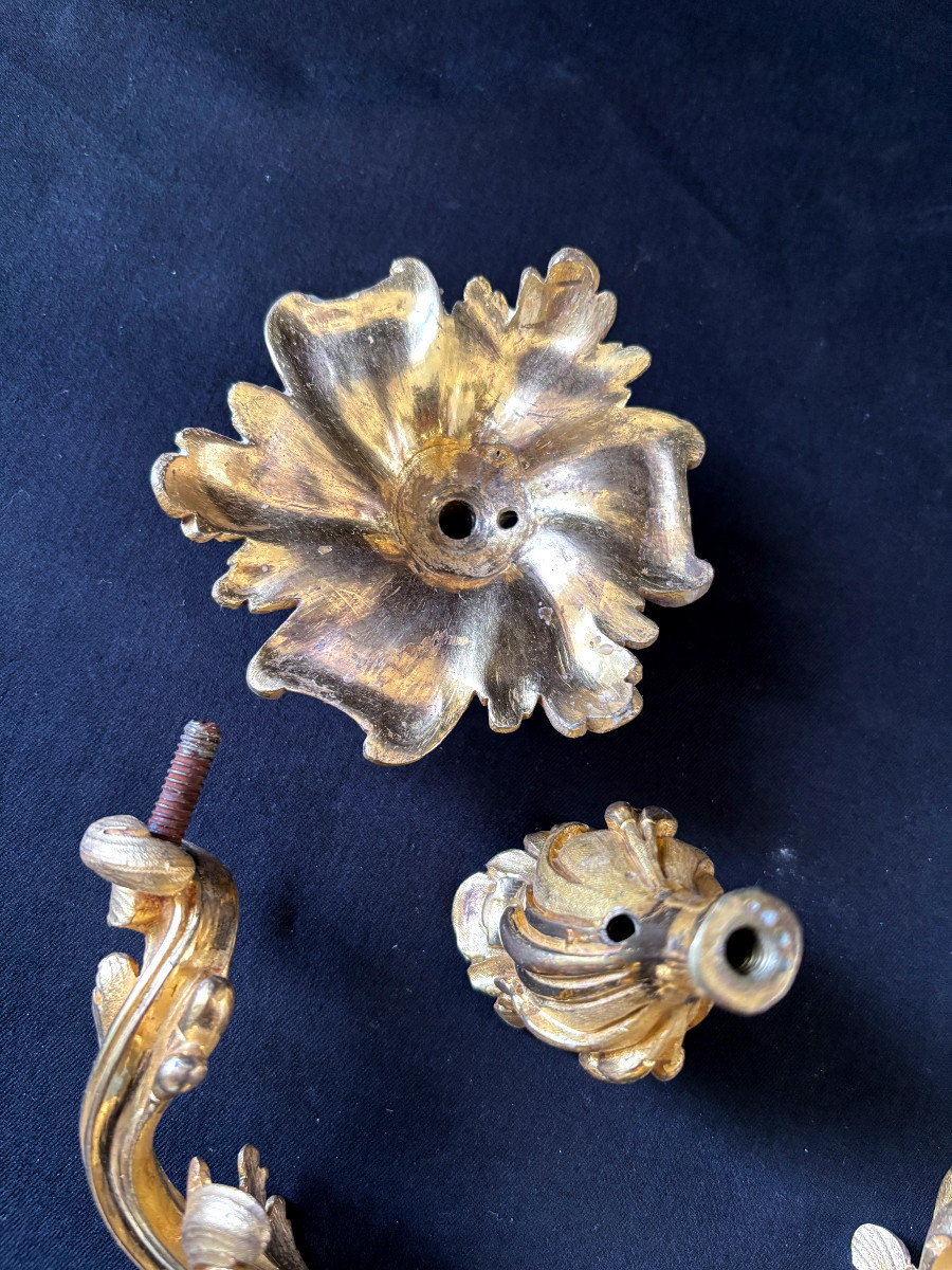 Paire d'appliques d'époque Louis XV en bronze doré-photo-8