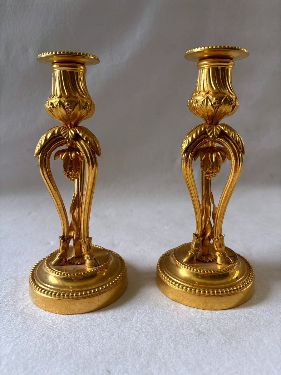 Paire de bougeoirs Directoire en bronze doré-photo-2