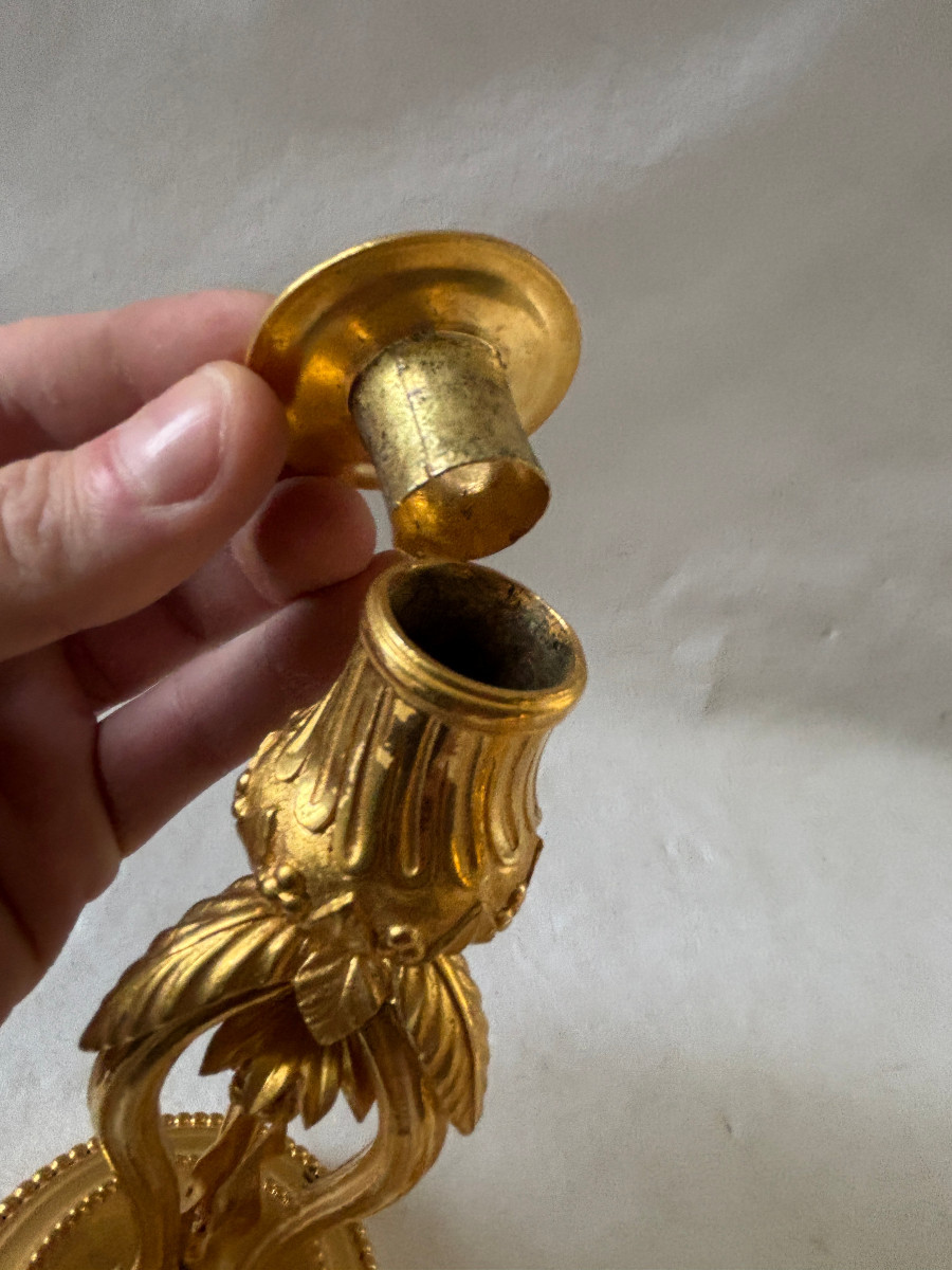 Paire de bougeoirs Directoire en bronze doré-photo-5