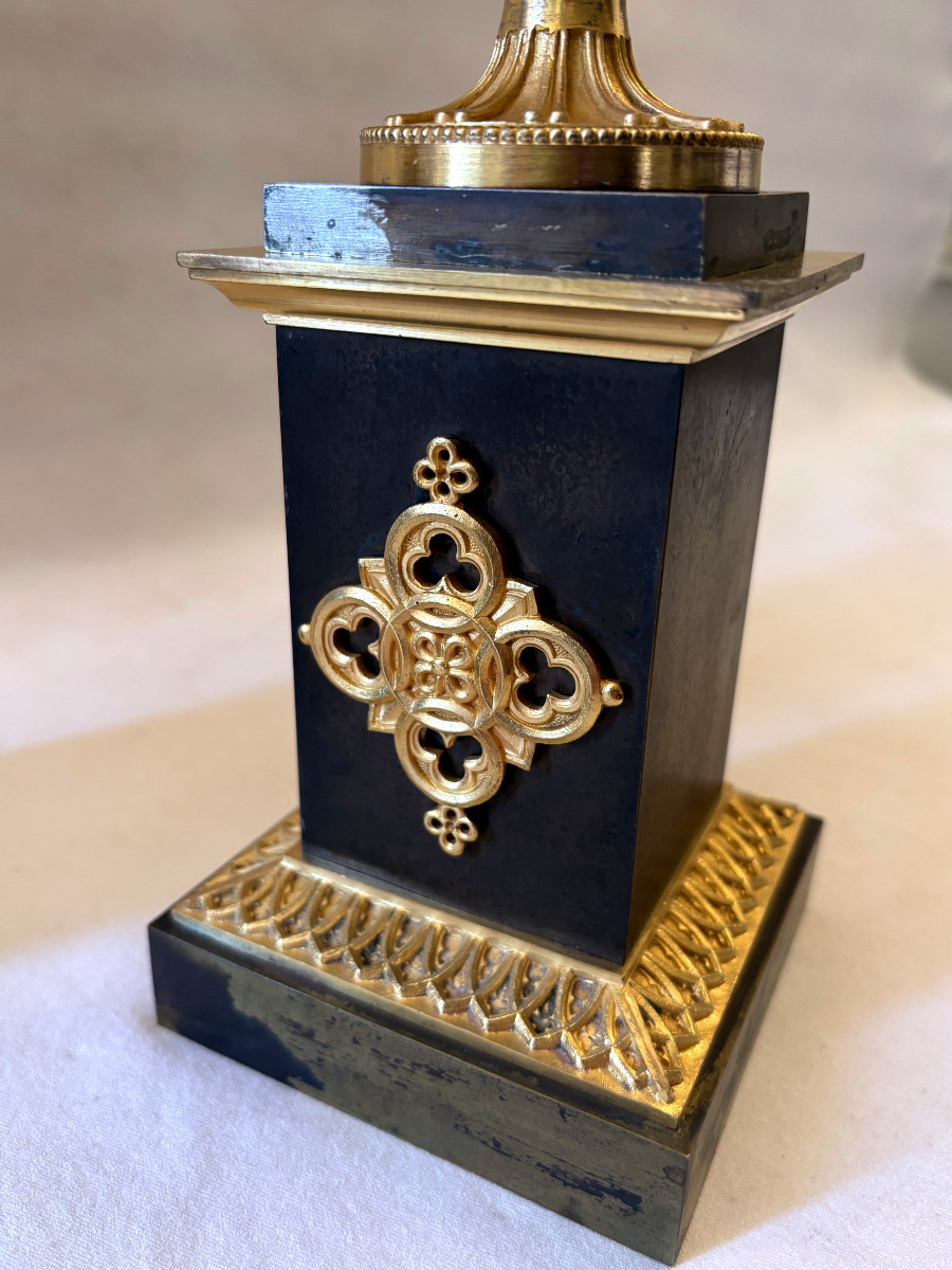 Gothic Troubadour Cassolettes In Gilded And Patinated Bronze-photo-8