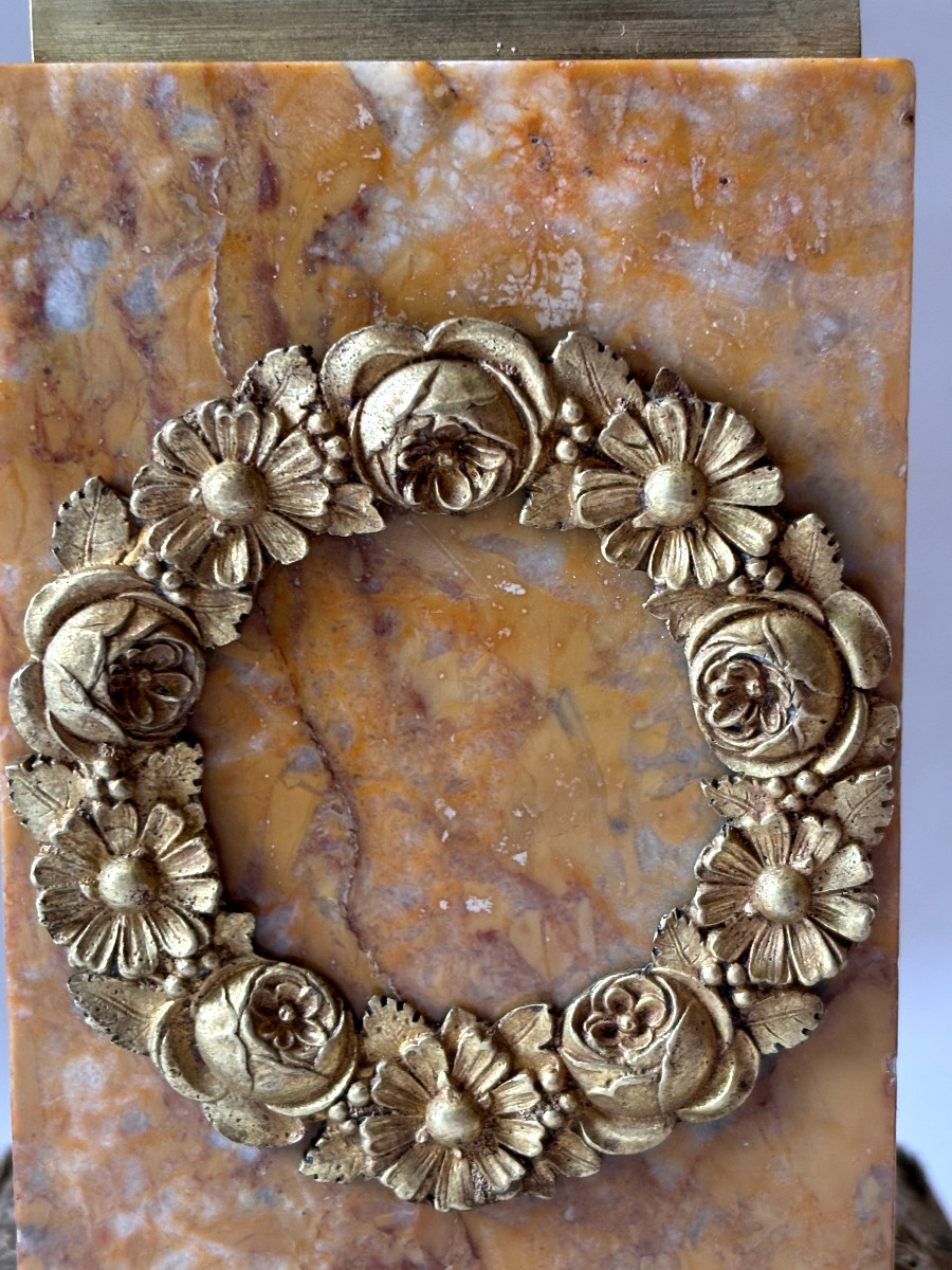 Paire de Grandes Cassolettes en Bronze et Marbre de Sienne-photo-2