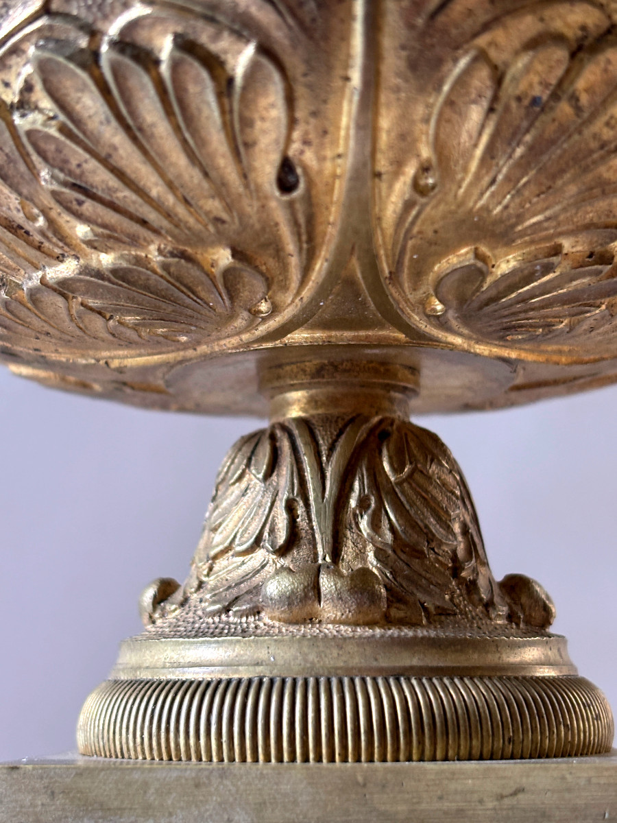 Paire de Grandes Cassolettes en Bronze et Marbre de Sienne-photo-3