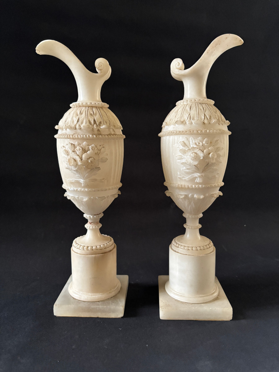 Alabaster Setting, Pair Of Ewers  -photo-2