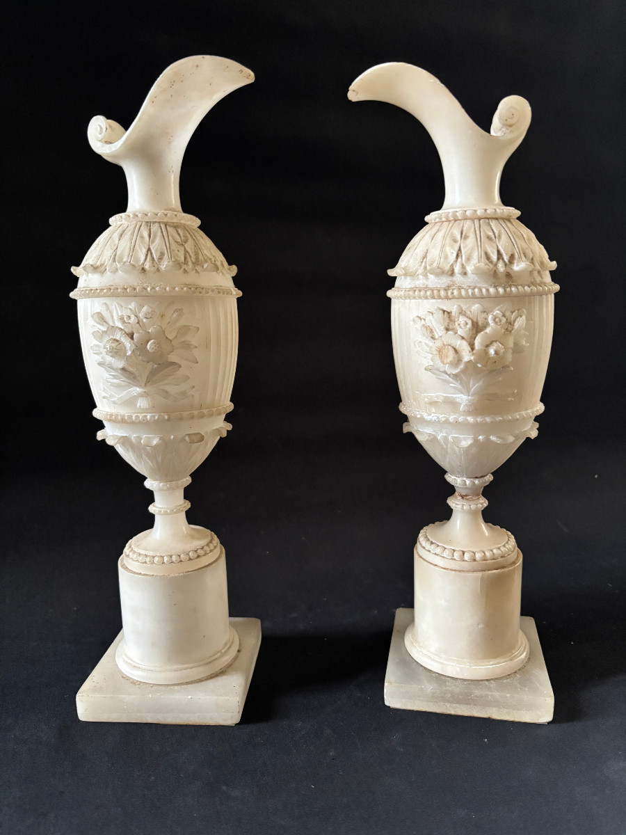 Alabaster Setting, Pair Of Ewers  