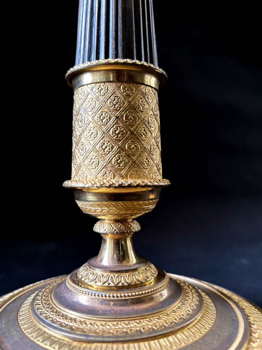 Pair Of Empire-style Candlesticks Signed Mene In Gilt Bronze-photo-4