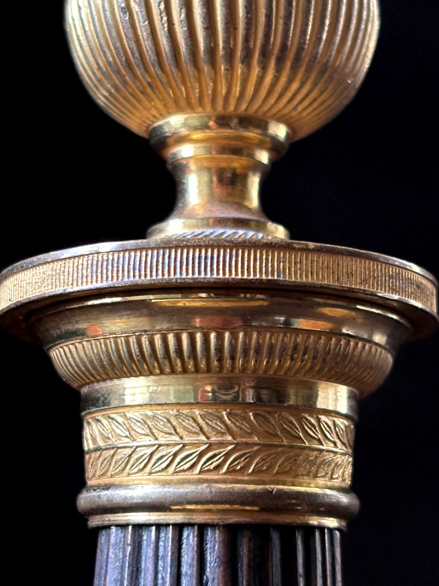 Pair Of Empire-style Candlesticks Signed Mene In Gilt Bronze-photo-4