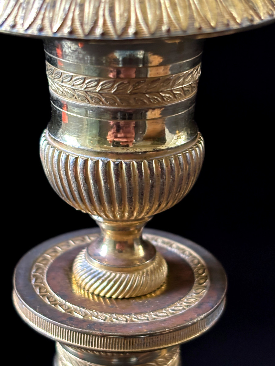 Pair Of Empire-style Candlesticks Signed Mene In Gilt Bronze-photo-5
