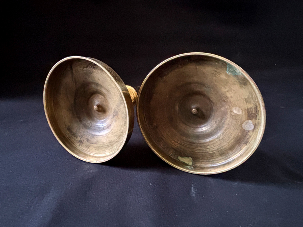 Pair Of Empire-style Candlesticks Signed Mene In Gilt Bronze-photo-8