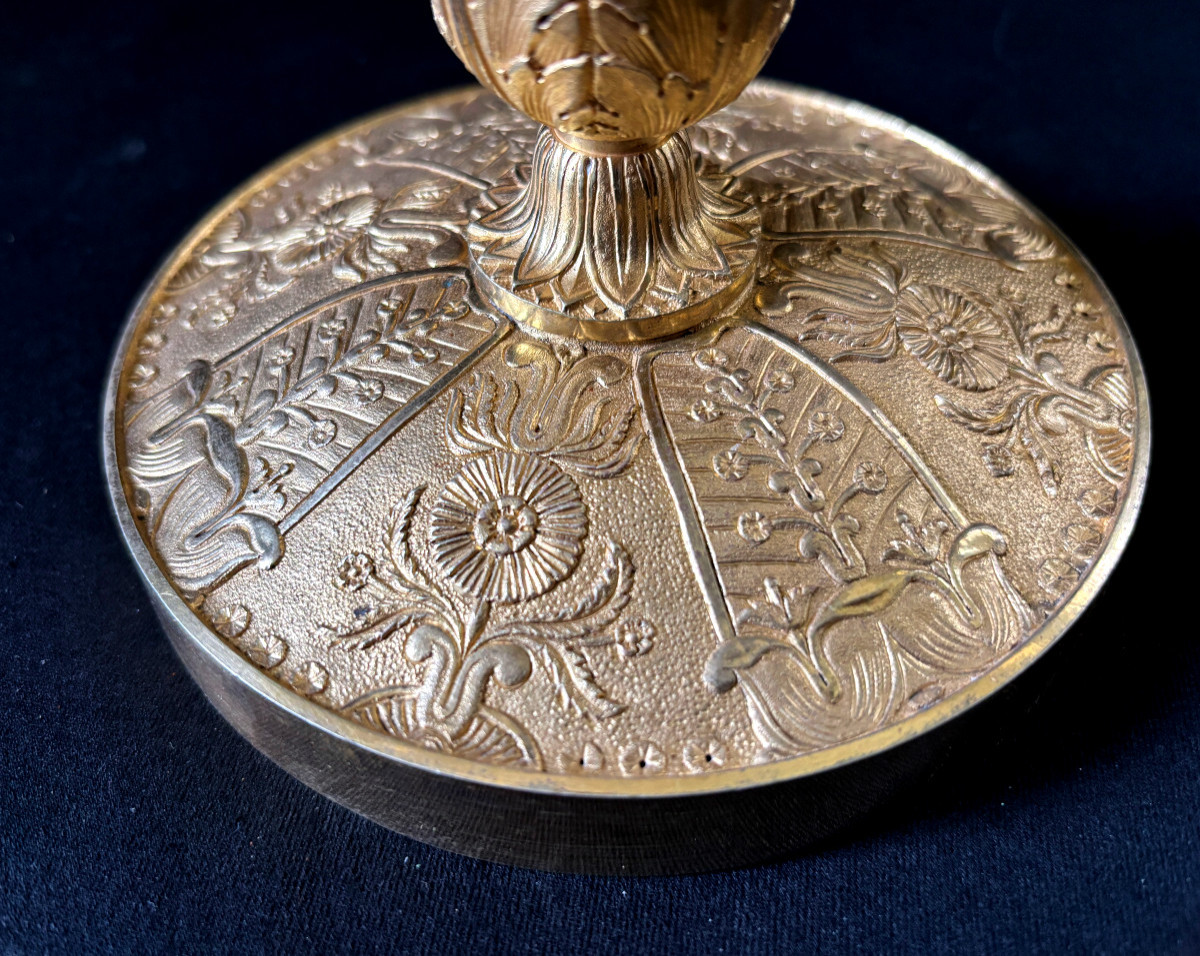 Paire de Grand Flambeaux Empire en Bronze Doré-photo-3