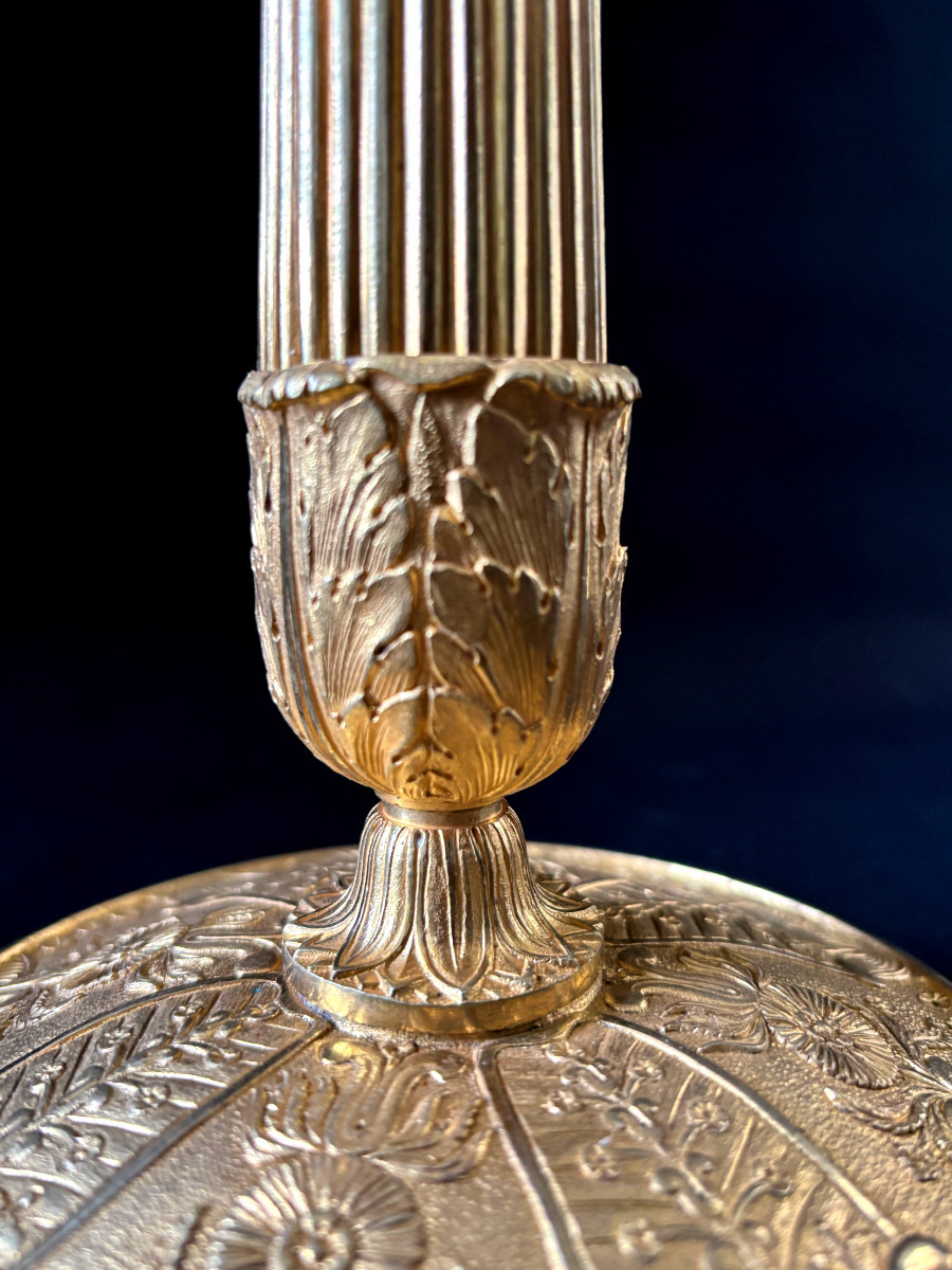 Paire de Grand Flambeaux Empire en Bronze Doré-photo-1