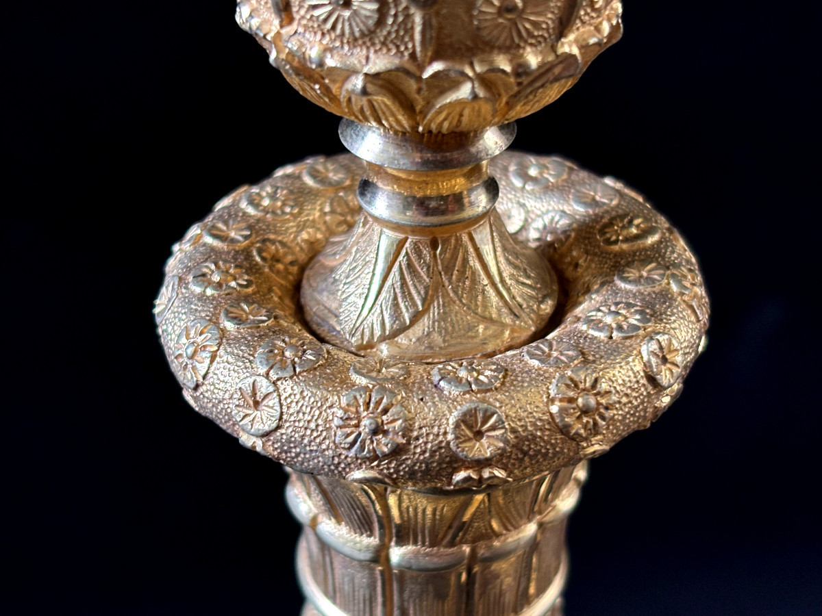 Paire de Grand Flambeaux Empire en Bronze Doré-photo-5