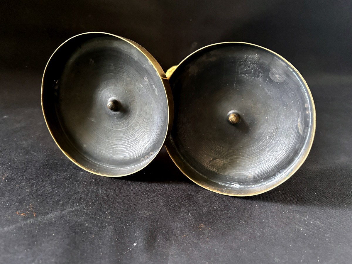 Paire de Grand Flambeaux Empire en Bronze Doré-photo-7