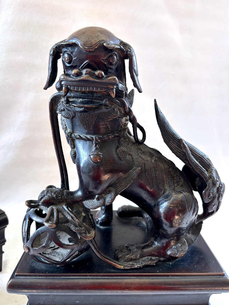 Large Pair Of Bronze Foo Dogs -photo-3