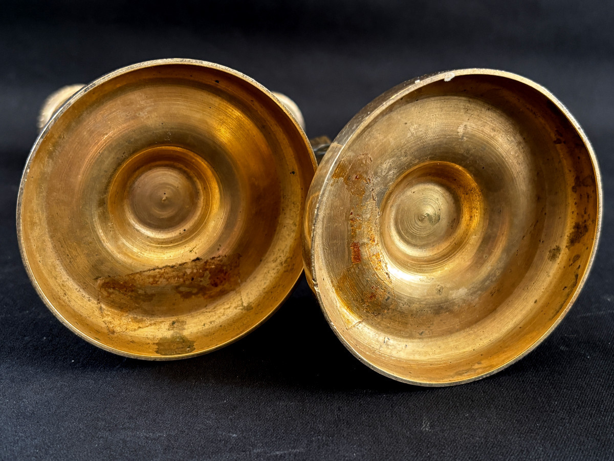 Pair Of Empire-style Caryatid Candlesticks In Gilt And Patinated Bronze-photo-7