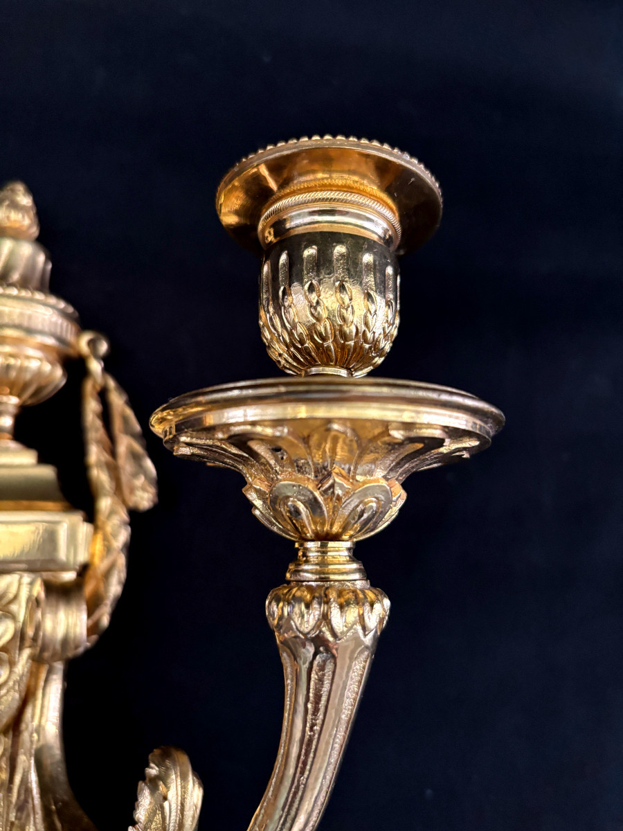 Pair Of Louis XVI Style Gilt Bronze Wall Sconces-photo-2