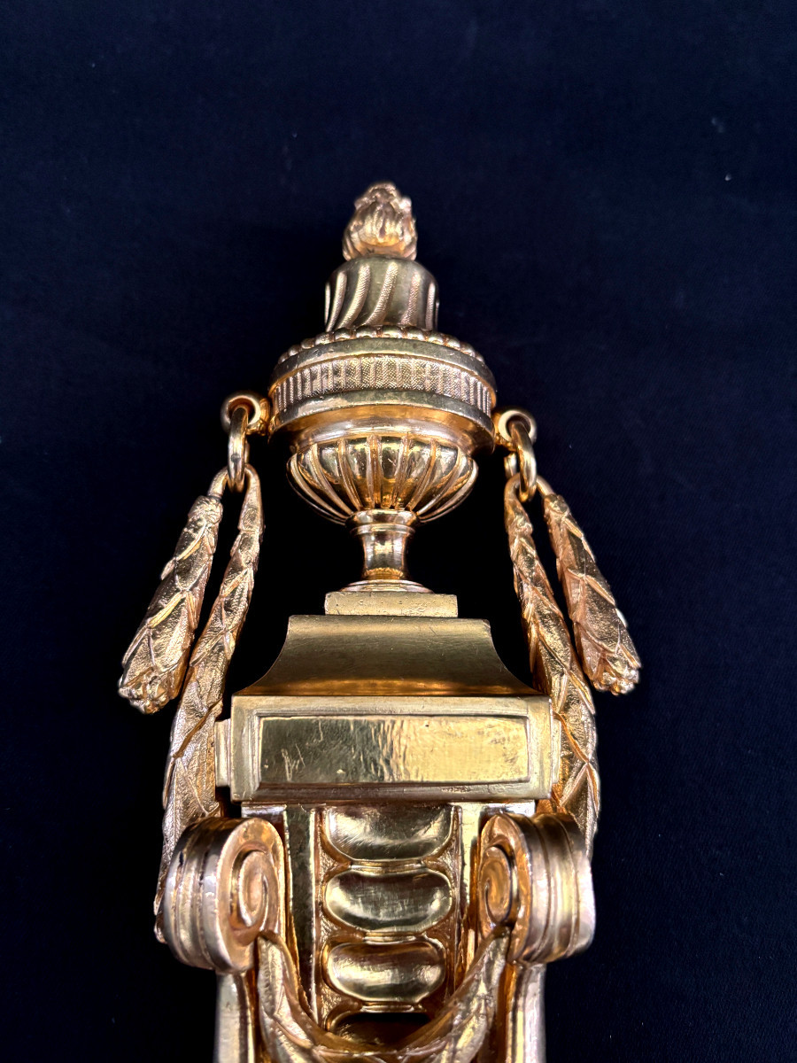 Pair Of Louis XVI Style Gilt Bronze Wall Sconces-photo-3