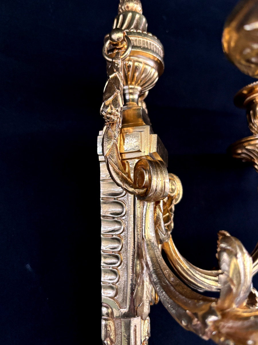 Pair Of Louis XVI Style Gilt Bronze Wall Sconces-photo-4