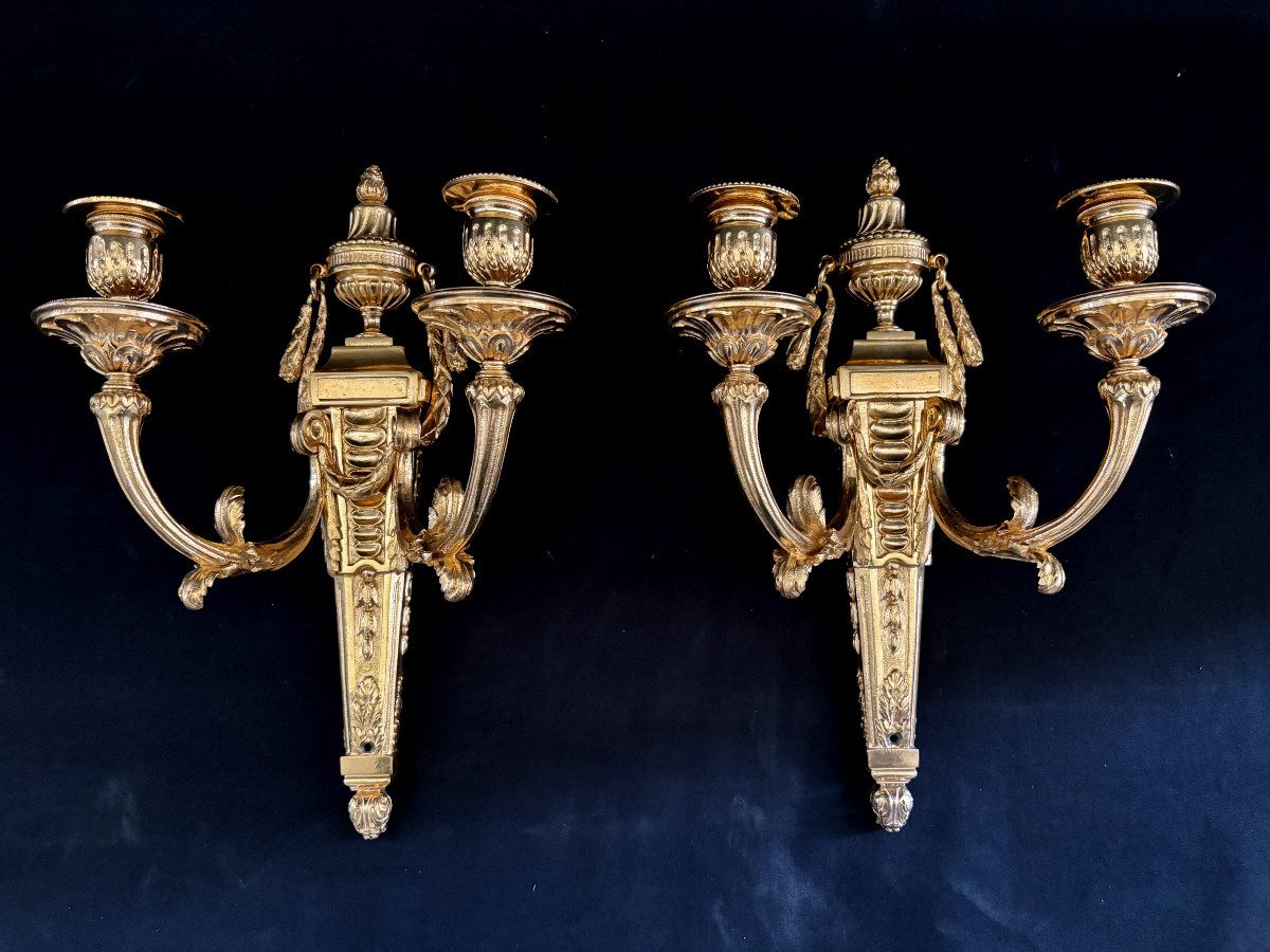 Pair Of Louis XVI Style Gilt Bronze Wall Sconces
