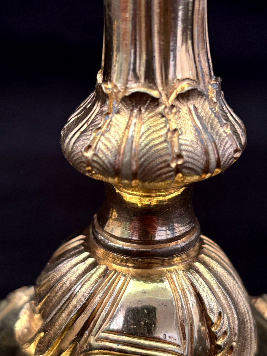 Pair Of Louis XV Candlesticks Bearing The Coat Of Arms Of The Count Of Jonzac-photo-1