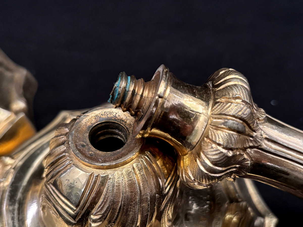 Pair Of Louis XV Candlesticks Bearing The Coat Of Arms Of The Count Of Jonzac-photo-7