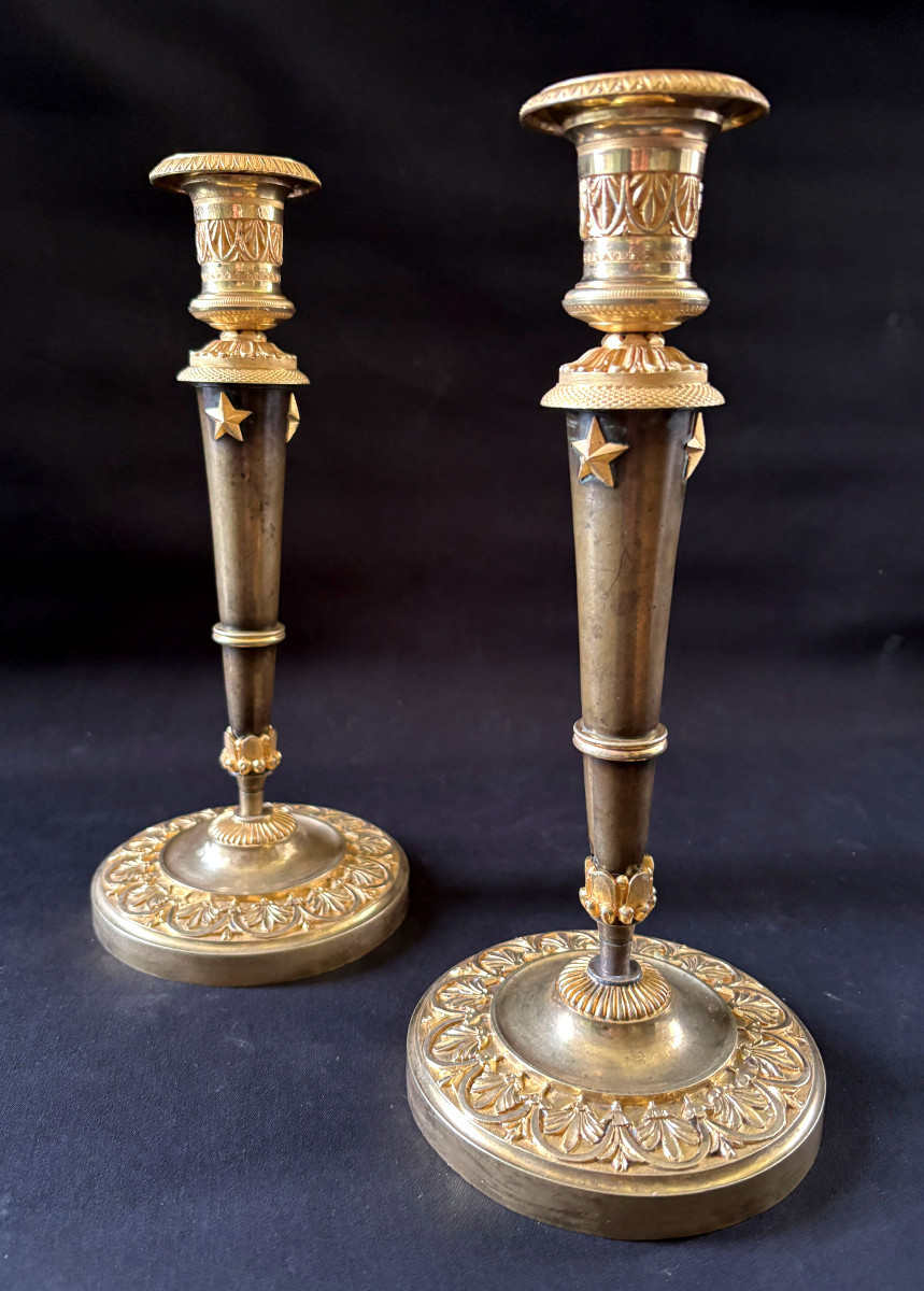 Claude Galle Pair Of Large Torches In Gilt And Patinated Bronze-photo-2