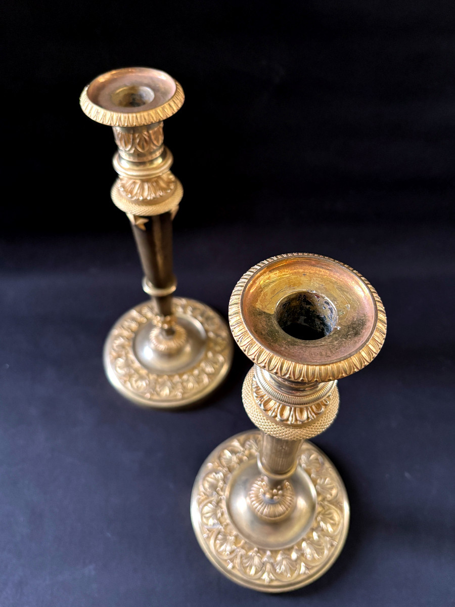 Claude Galle Pair Of Large Torches In Gilt And Patinated Bronze-photo-3