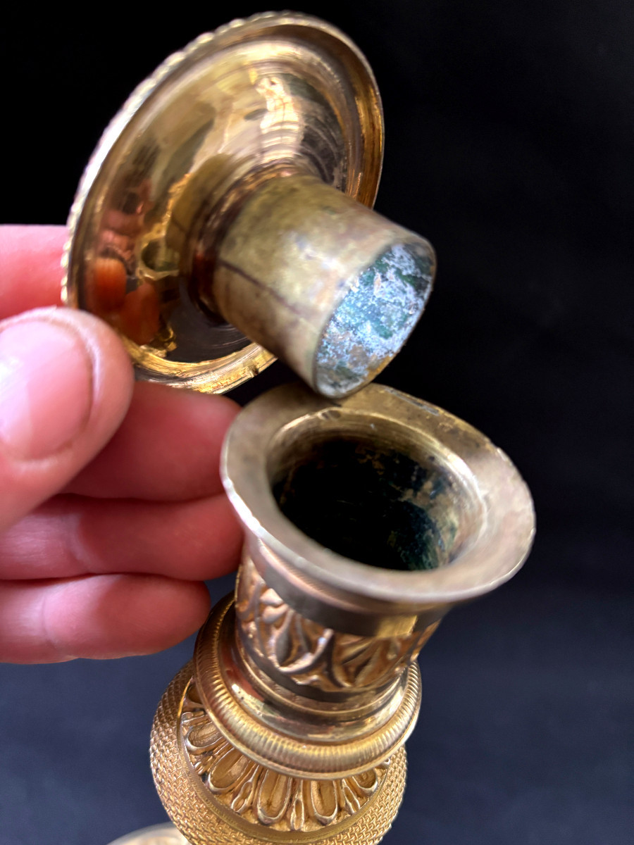 Claude Galle Pair Of Large Torches In Gilt And Patinated Bronze-photo-4