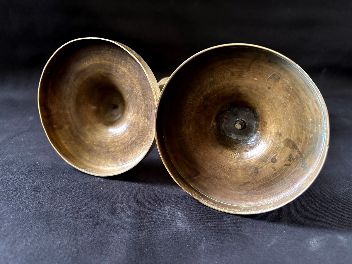 Claude Galle Pair Of Large Torches In Gilt And Patinated Bronze-photo-5