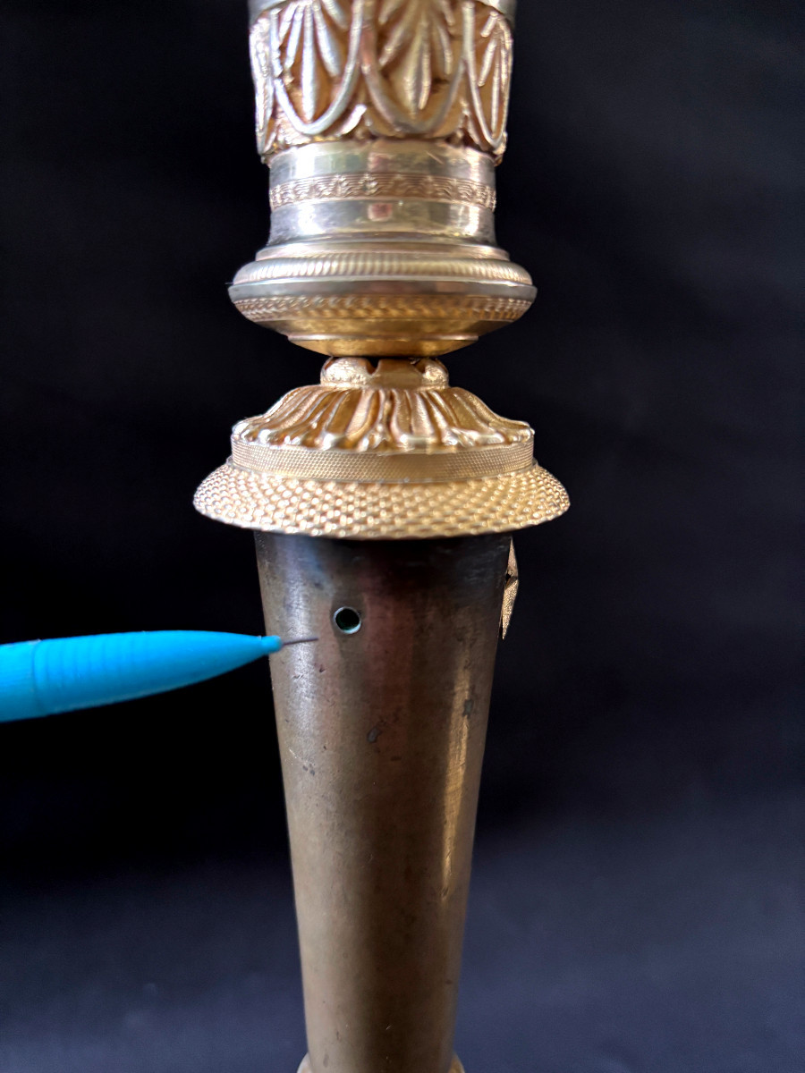 Claude Galle Pair Of Large Torches In Gilt And Patinated Bronze-photo-6