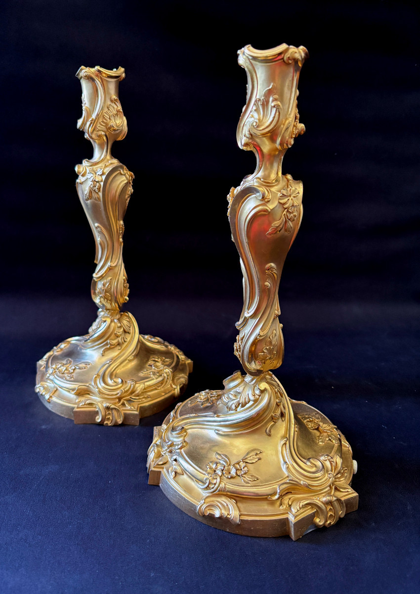 Paire de Bougeoirs de Style Louis XV d'après Meissonnier-photo-2