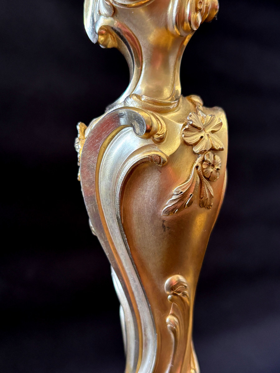 Paire de Bougeoirs de Style Louis XV d'après Meissonnier-photo-3