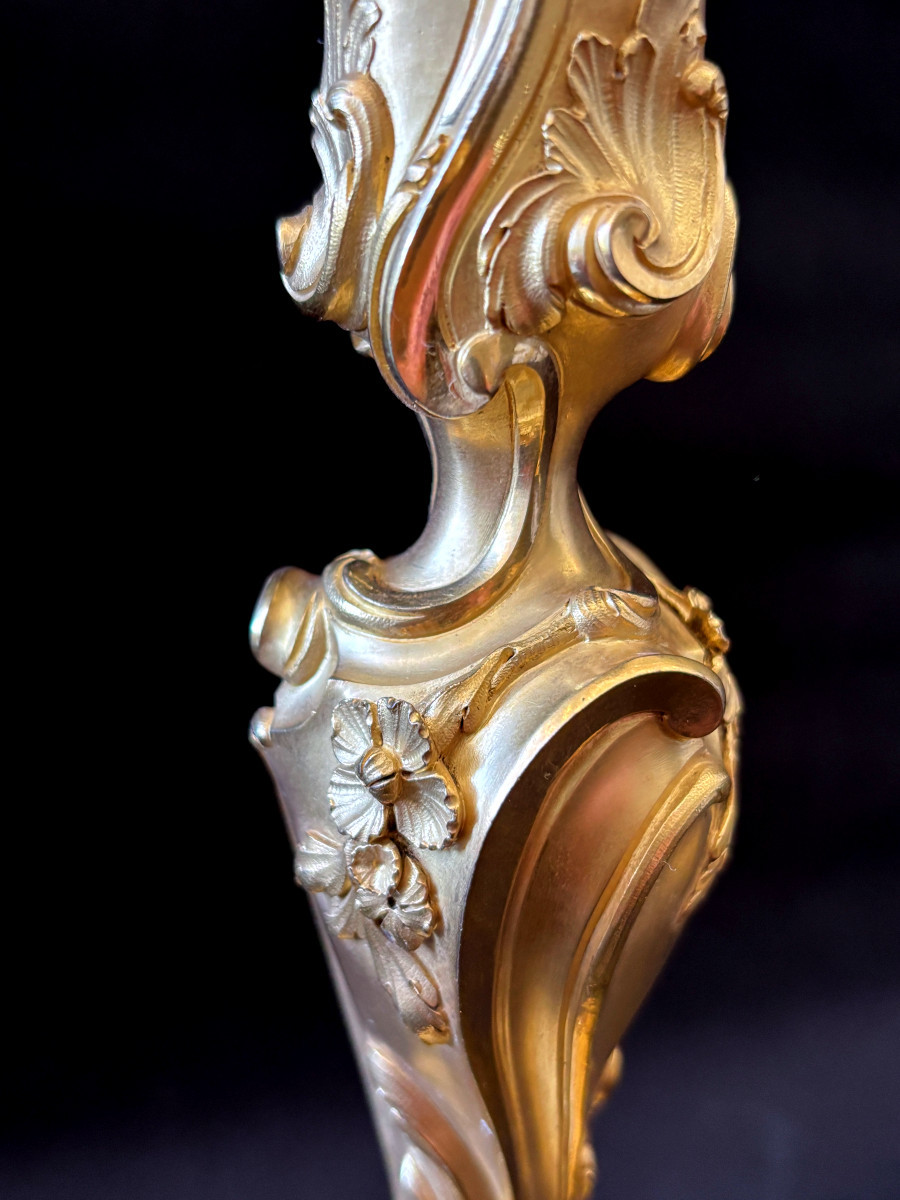 Paire de Bougeoirs de Style Louis XV d'après Meissonnier-photo-4