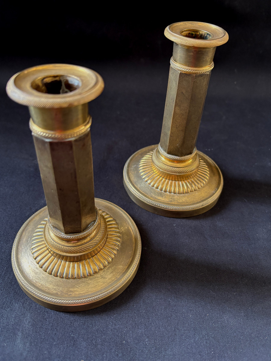 Pair Of Gilt Bronze And Antique Directoire Fist Candleholders-photo-2