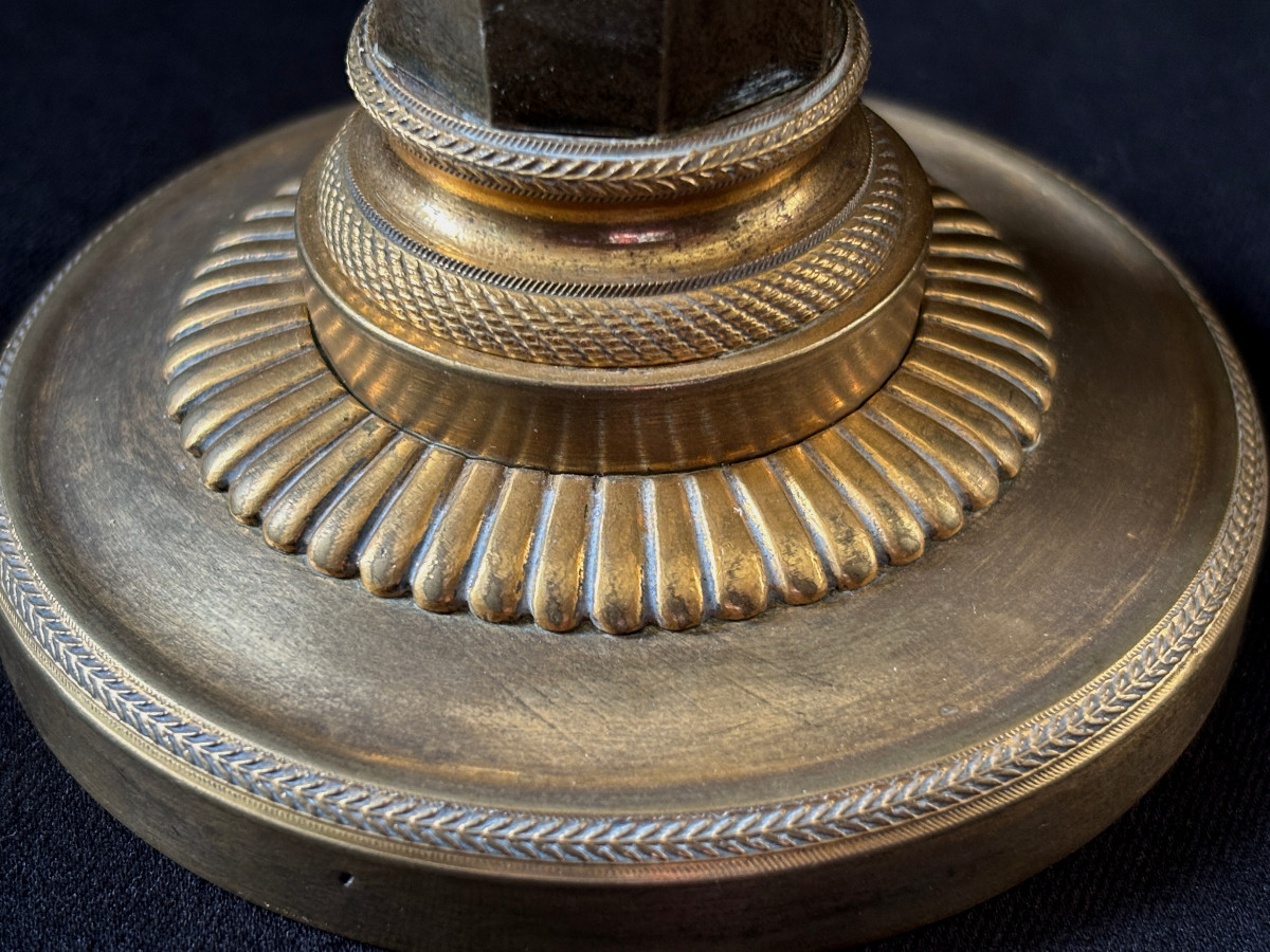 Pair Of Gilt Bronze And Antique Directoire Fist Candleholders-photo-3