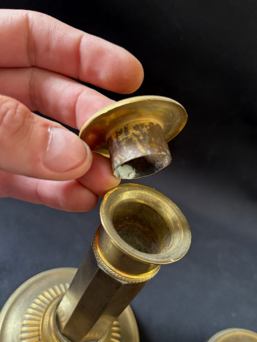 Pair Of Gilt Bronze And Antique Directoire Fist Candleholders-photo-1