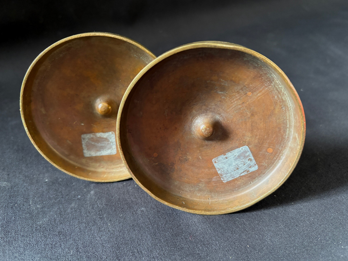 Pair Of Gilt Bronze And Antique Directoire Fist Candleholders-photo-2