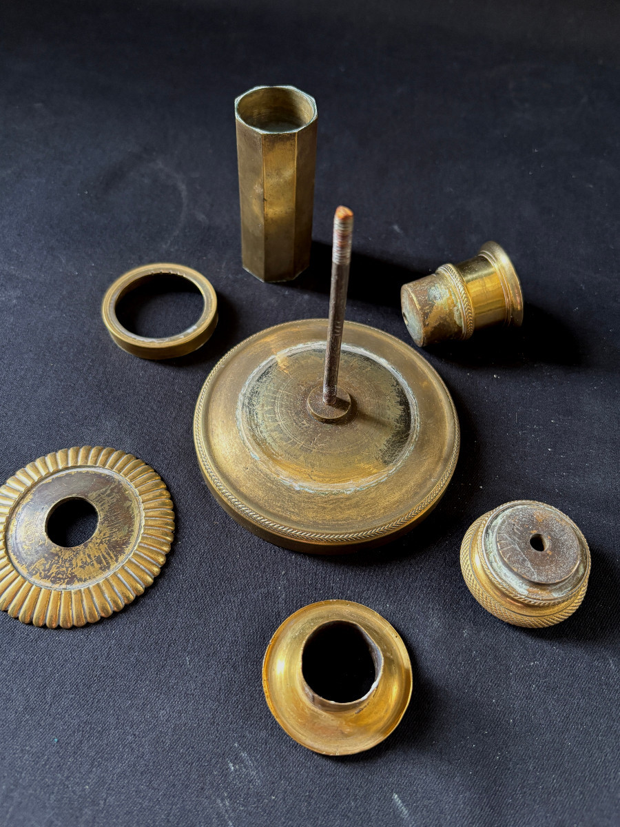 Pair Of Gilt Bronze And Antique Directoire Fist Candleholders-photo-3