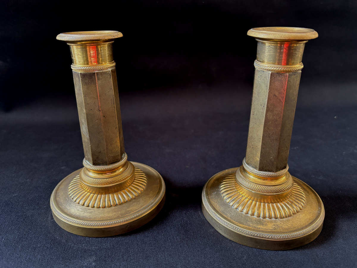 Pair Of Gilt Bronze And Antique Directoire Fist Candleholders