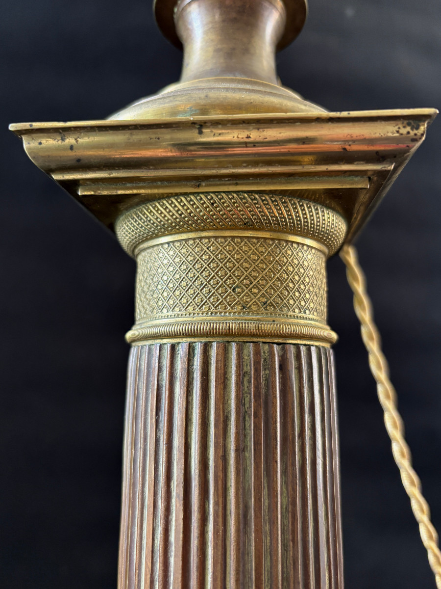 Large Empire Column Lamp In Gilded And Antique Bronze-photo-1