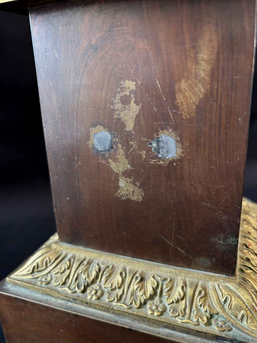 Large Empire Column Lamp In Gilded And Antique Bronze-photo-3