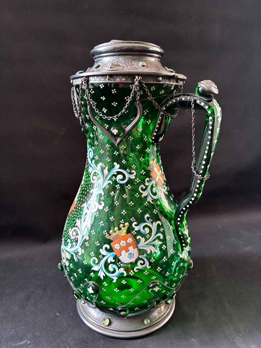 Large Enamelled Glass Pitcher-photo-2