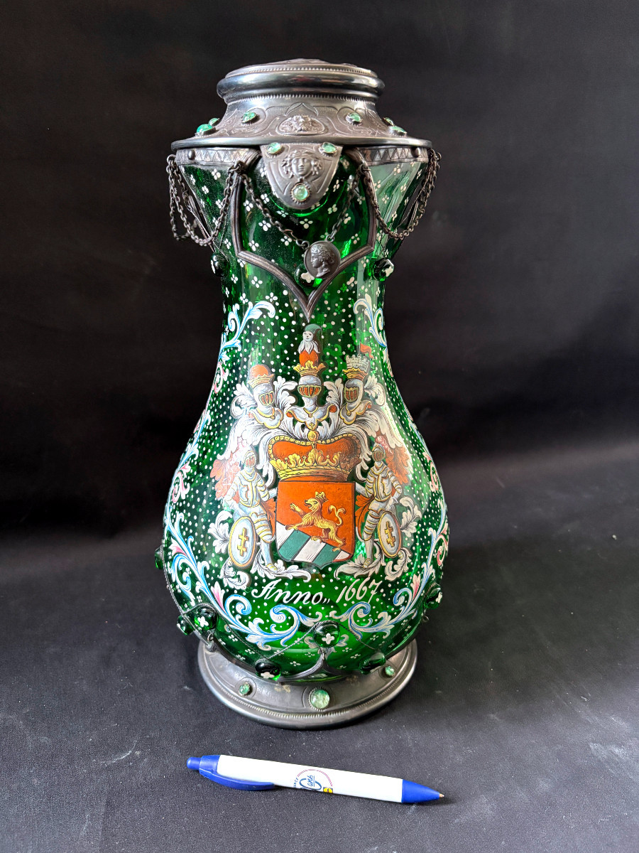 Large Enamelled Glass Pitcher-photo-3