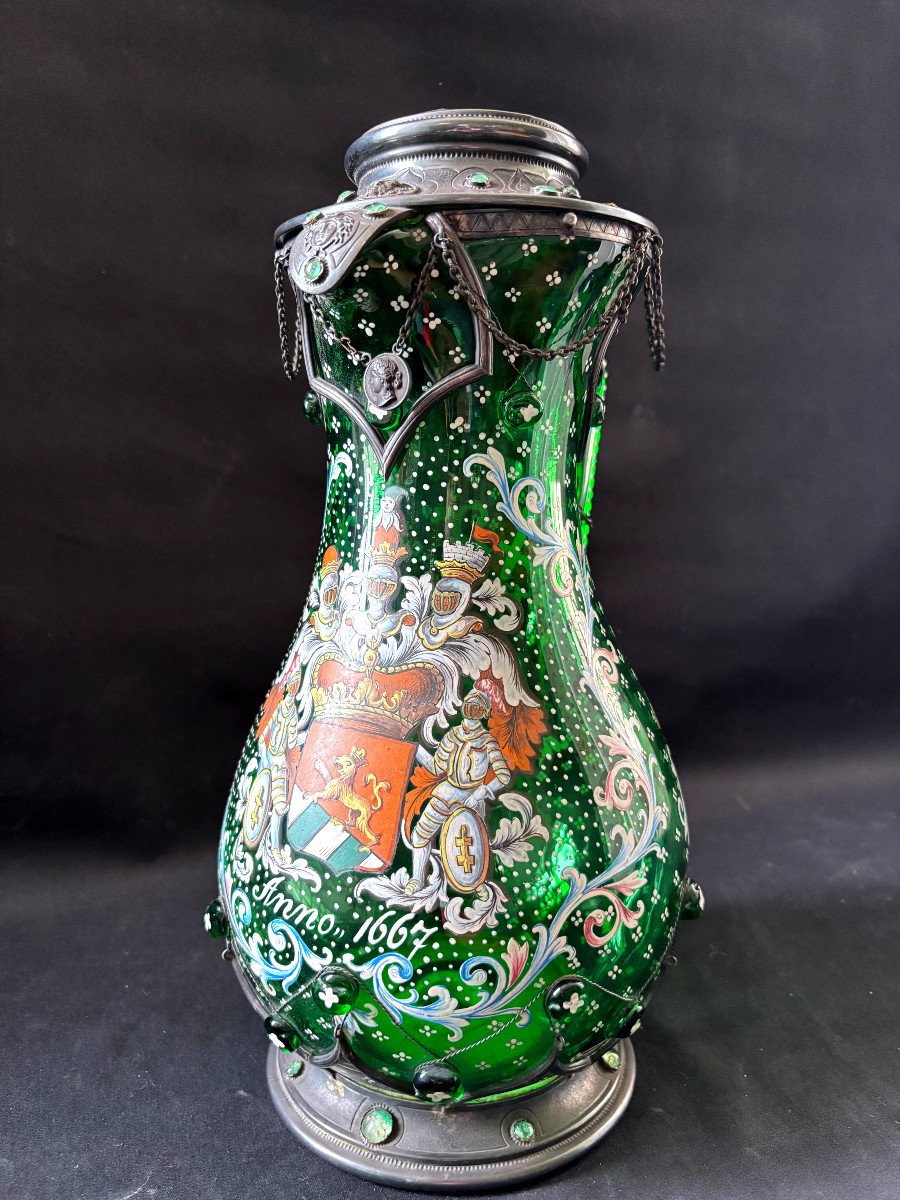 Large Enamelled Glass Pitcher