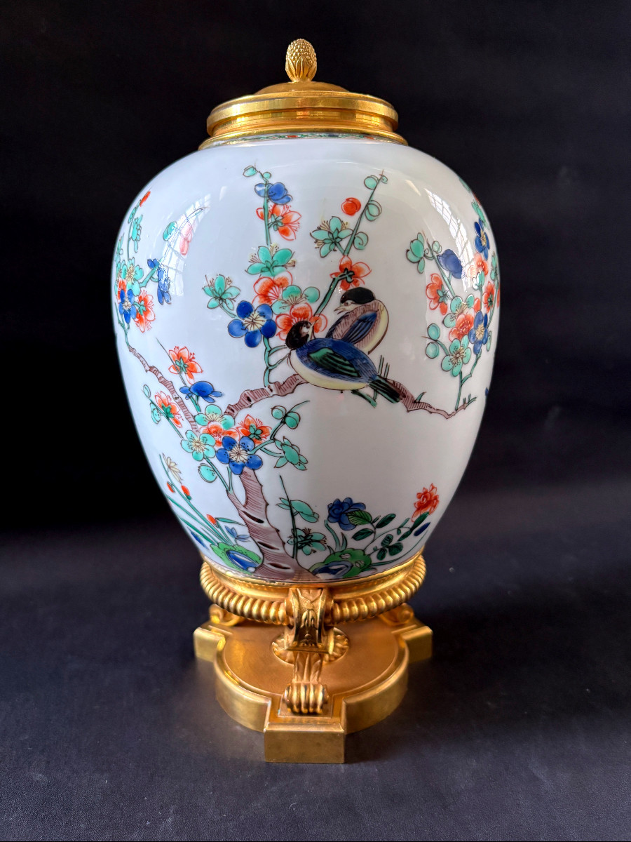 Famille Verte Regency Style Gilt Bronze Mounted Covered Vase