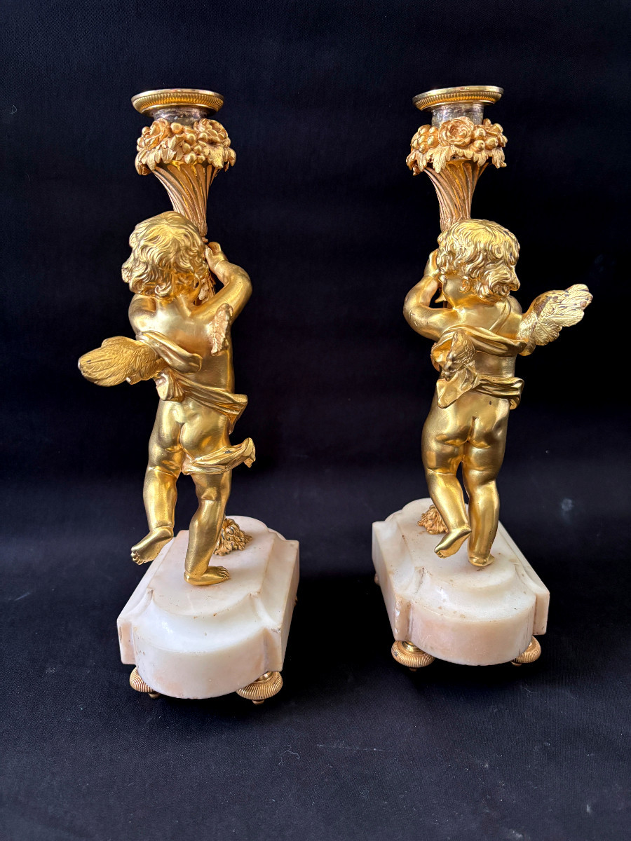 Pair Of Gilded Bronze Angelot Candlesticks-photo-1